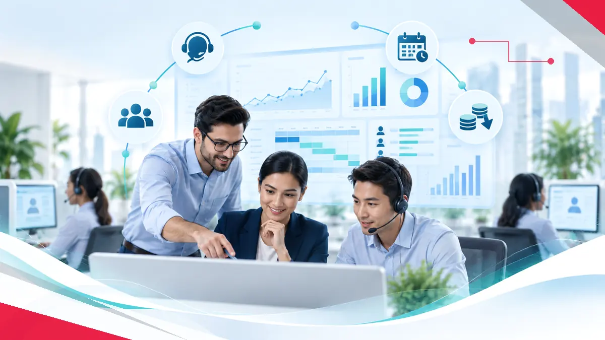 Equipo de Contact Center analizando KPIs, capacidad y rendimiento operativo
