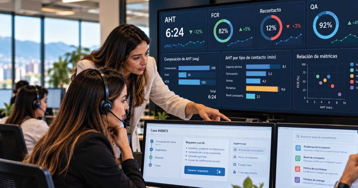 Análisis de AHT, FCR, recontacto y calidad para mejorar la productividad de un Contact Center