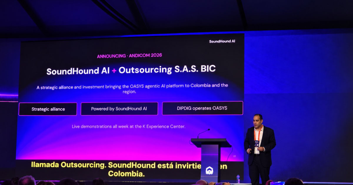 Equipo de DipDig powered by SoundHound AI durante ANDICOM 2026.