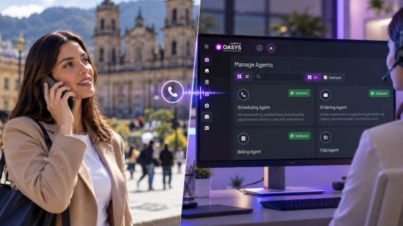 IA conversacional conectada con la plataforma OASYS para automatizar procesos empresariales en Colombia.